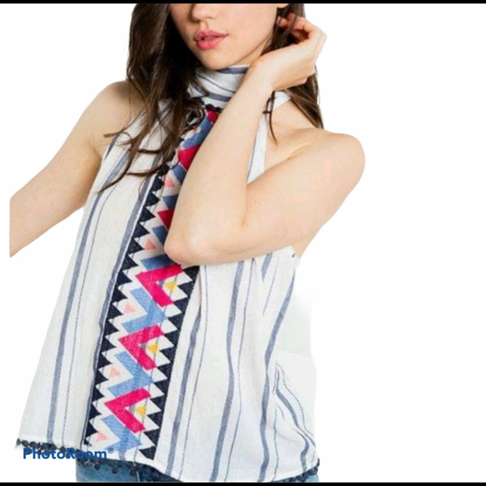 THML Embroidered Panel Halter Top Size S